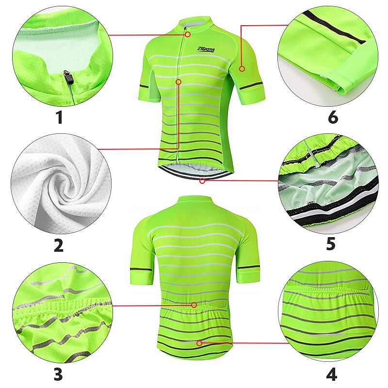 Men's Cycling Jersey Solid Color Stripes Patterned Short Sleeve Bike Jersey Top with 3 Rear Pockets Mountain Bike MTB Road Bike Cycling UV Resistant Quick Dry Back Pocket Sweat-Wicking Sports Yellow4