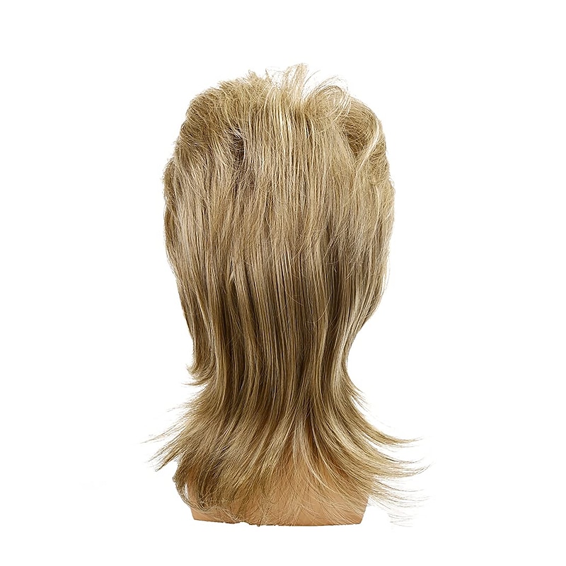Blonde Wigs for Men Synthetic Wig Wavy with Bangs Wig Sliver White Blonde Gray Brown Orange Synthetic Hair Dark Brown Blonde / Daily3
