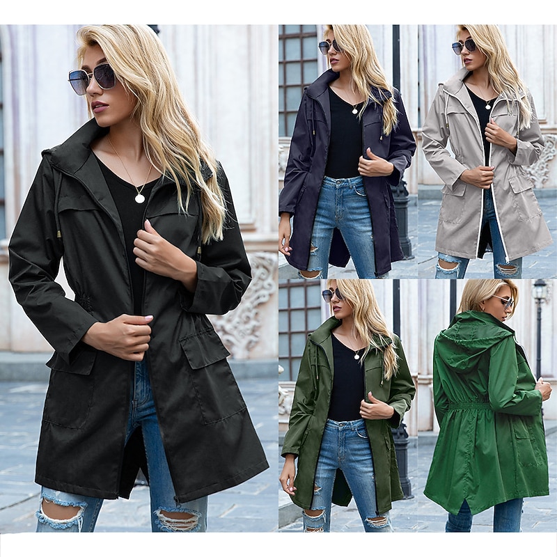 Women's Rain Poncho Hiking Raincoat Waterproof Hiking Jacket Rain Jacket Outdoor Thermal Warm Waterproof Windproof Quick Dry Hoodie Poncho Top Full Length Visible Zipper Fishing Climbing Beach Grass