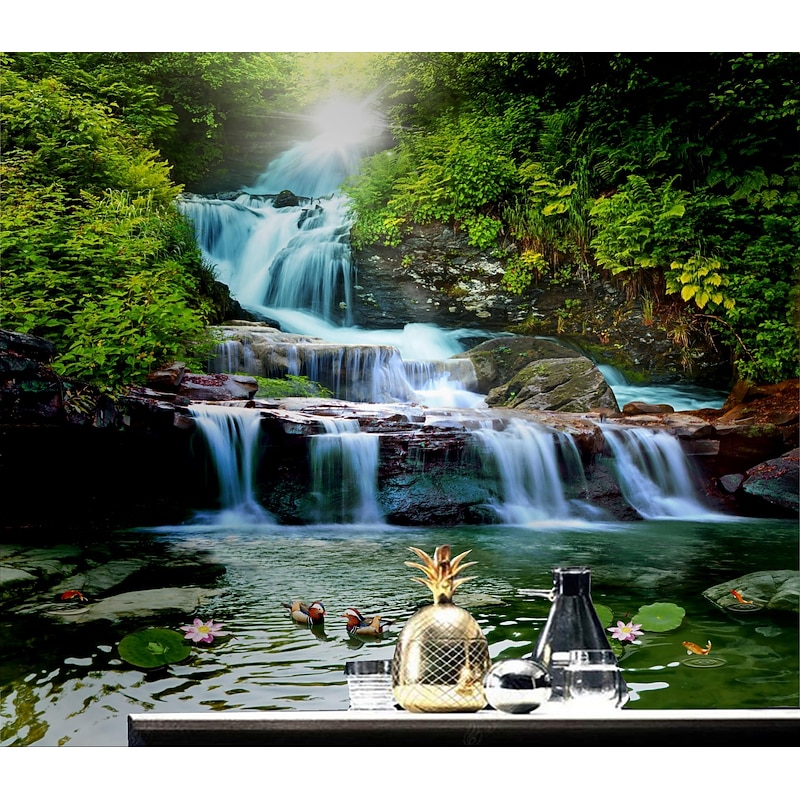 Mural Wallpaper Custom Self-adhesive  Rizhao Landscape And Waterfall Beautiful View PVC / Vinyl Suitable For Living Room Bedroom Restaurant Hotel Wall Decoration Art  Home Decor3