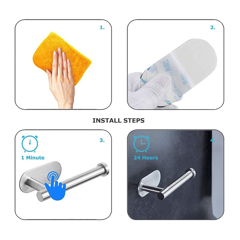Bathroom Hardware Sets, Self Adhesive Wall Mounted 304 Stainless Steel Towel Bar/Toilet Paper Holde /Robe Hook For Bathroom4