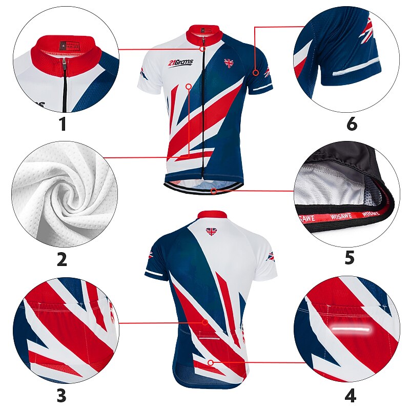 Men's Cycling Jersey Patterned UK National Flag Short Sleeve Bike Jersey Top with 3 Rear Pockets Mountain Bike MTB Road Bike Cycling UV Resistant Quick Dry Back Pocket Moisture Wicking Sports White3