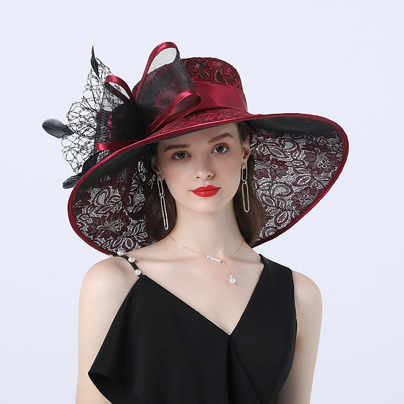 Headwear Poly / Cotton Blend Bucket Hat Sun Hat Wedding Outdoor Kentucky Melbourne Cup Headwear With Lace Floral Headpiece Headwear dress to impress Race Day Dress3