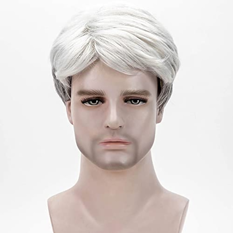White Wigs for Men Short Grey White Mens Wigs Male'S Toupees Wig Man Guys Layered Natural Side Part Wig Synthetic Hair Replacement Full Wigs Halloween Wigs3