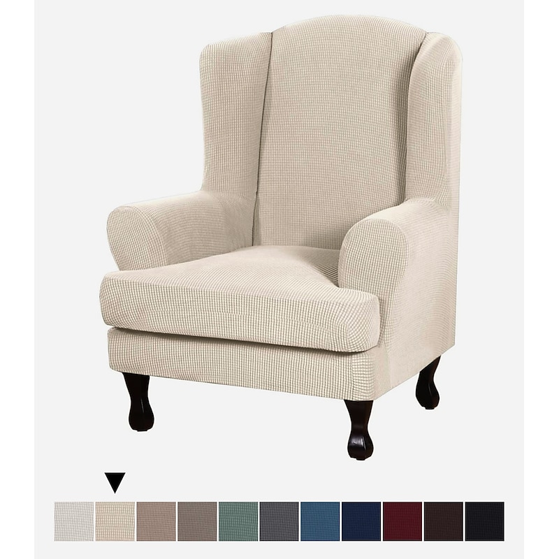 2 Piece Sofa Cover High Stretch Jacquard Fabric Furniture Slipcover Stay in Place Soft Spandex Form Fit Wing Back Armchair Slipcovers Skid Resistance Machine Washable 9