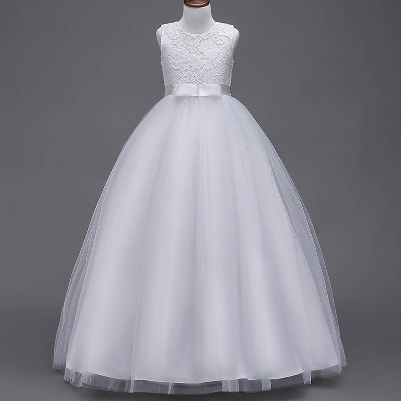 Flower Girl Dress Girls' Dress Evening Gown Party Dress Wedding Party Birthday Party Princess Sweet Lace Mesh Floral Sleeveless Crew Neck White Pink 4-13 Years4