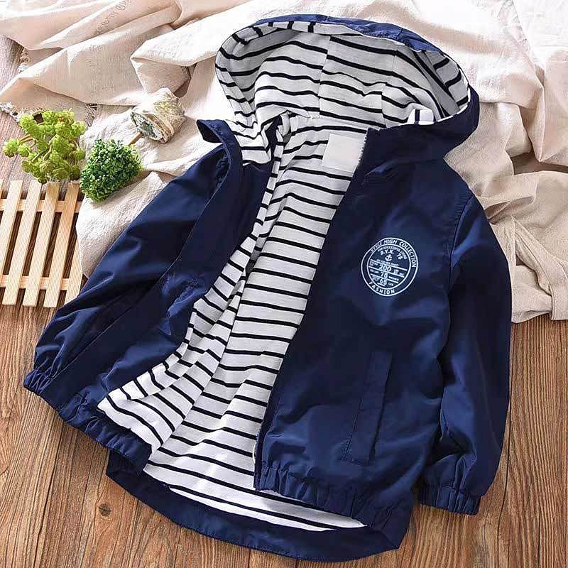 Boys 3D Striped Jacket & Coat Long Sleeve Fall Active Polyester Kids 3-6 Years School Outdoor clothing Casual Daily Regular Fit