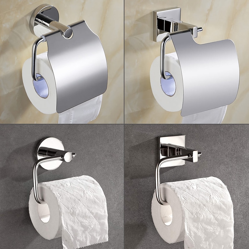 Wall Mounted Stainless Steel Mirror Polished Toilet Paper Holder, 4-Type New Design Creative Contemporary Low-carbon Steel Metal 1pc Bathroom Decor