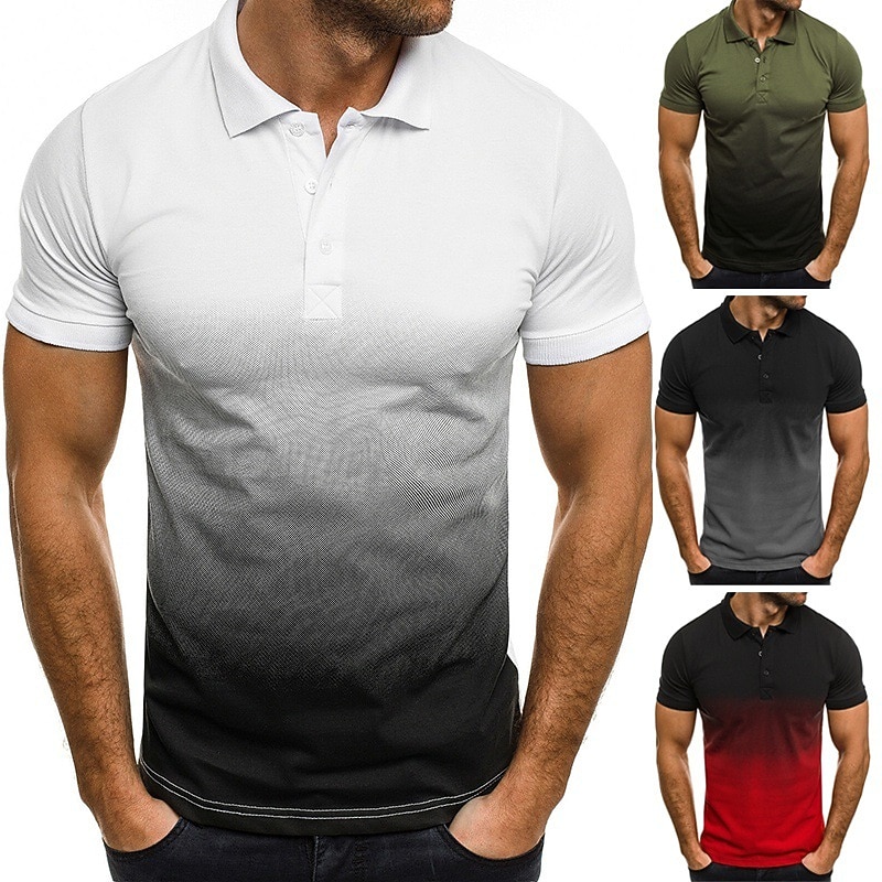 Men's Graphic Polo Shirts Golf Shirt Short Sleeve Polo Shirts Collared Shirts Business Casual Vacation Wear Formal Wear Buttons 3D Print Black / Red Black-White Black / Gray - Main Image