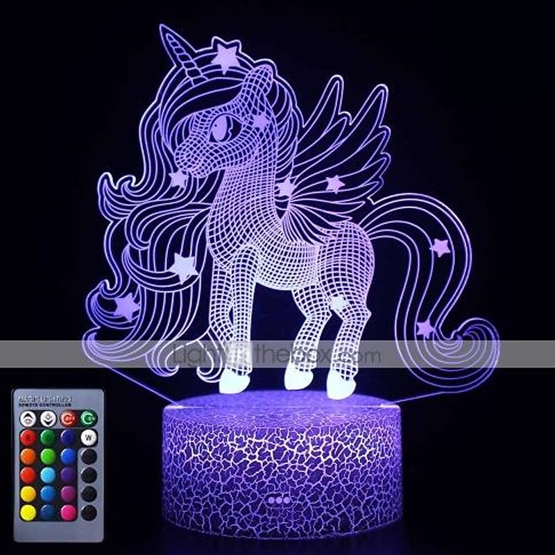 Unicorn 3D Night Light for Kids Illusion Lamp Kids 16 Colors Changing Lamp Smart Touch Remote Control Party Supplies as Birthday Xmas Gift Idea for Girls Boys 7