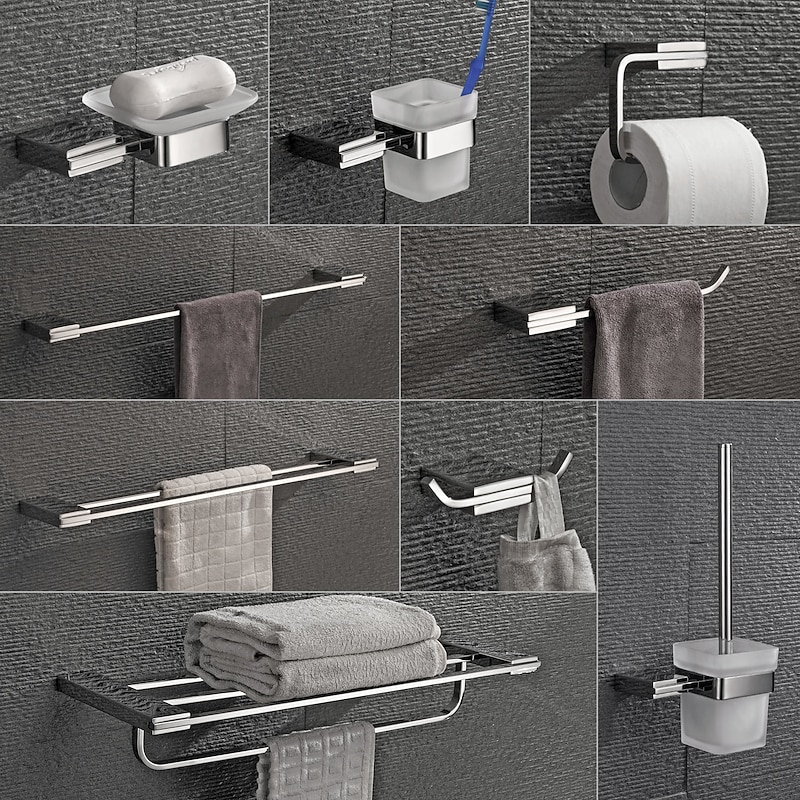 Wall Mounted Stainless Steel Bathroom Towel Bar,Toilet Paper Holder,Silvery Toilet Brush Holder,New Design Contemporary Modern Bathroom Polished Decoration 1pc