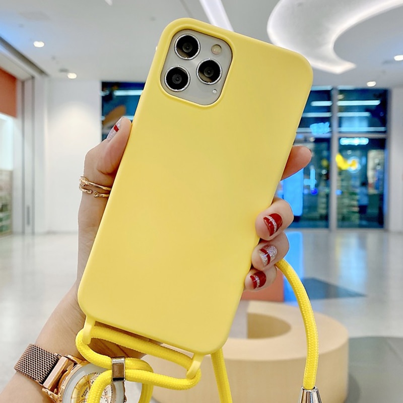 Phone Case For iPhone 16 15 14 Pro Max Plus 16e 13 12 11 Pro Max Mini Back Cover Liquid Silicone Case with Lanyard Shockproof Solid Color Silicone