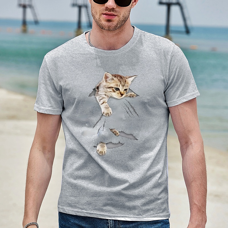 Men's Cat T Shirt Tee 100% Cotton Short Sleeve Graphic Shirt Black White Gray Comfortable Tee Casual Fashion Designer Clothing2