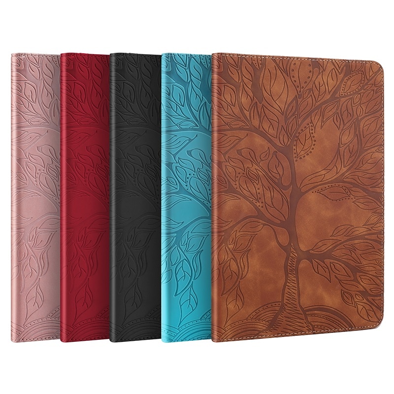Embossed Tree Pattern Leather Case For Apple iPad Pro iPad Air 5th 4th iPad 9th 8th 7th iPad mini 6th 5th 4th Magnetic Flip Folio Stand Case Auto Wake Sleep with Card Slots Pencil Holder