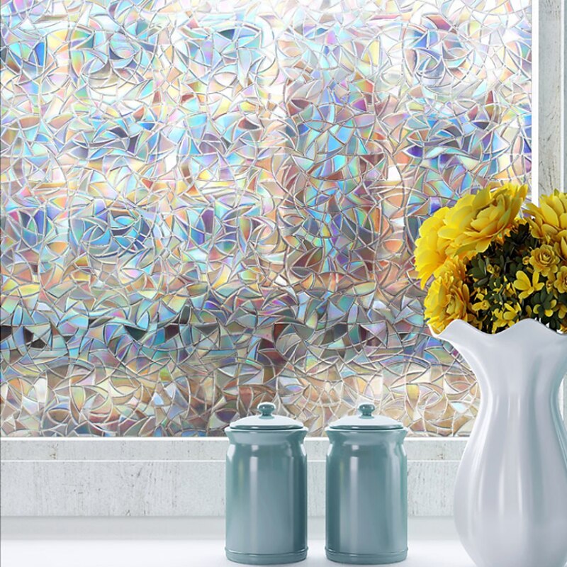 Window Privacy Film, Rainbow Window Film, Removable Stained Glass Sticker, Heat Control Window Cling for Decor, Silver 11