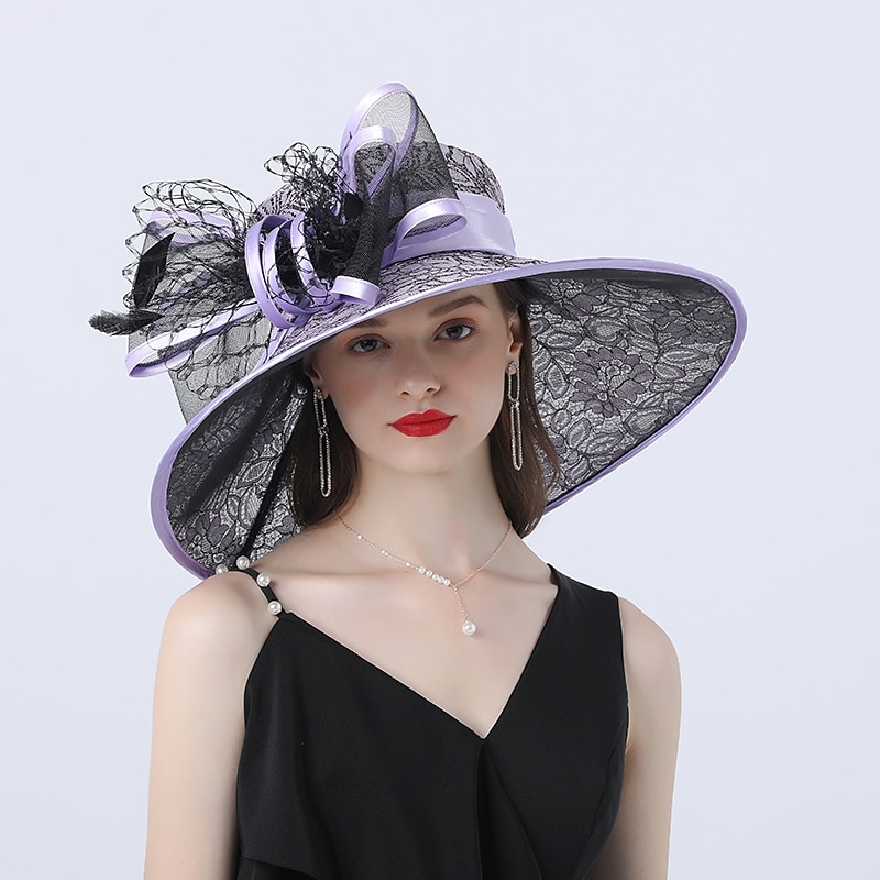 Headwear Poly / Cotton Blend Bucket Hat Sun Hat Wedding Outdoor Kentucky Melbourne Cup Headwear With Lace Floral Headpiece Headwear dress to impress Race Day Dress4
