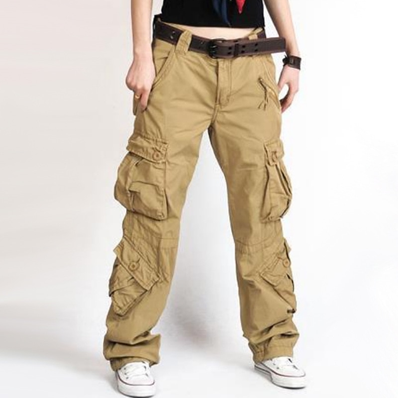 Women's Cargo parachute pants Trousers Trousers Full Length 100% Cotton Pocket Baggy Micro-elastic High Waist Athleisure Casual Daily Gray Green ArmyGreen S M4