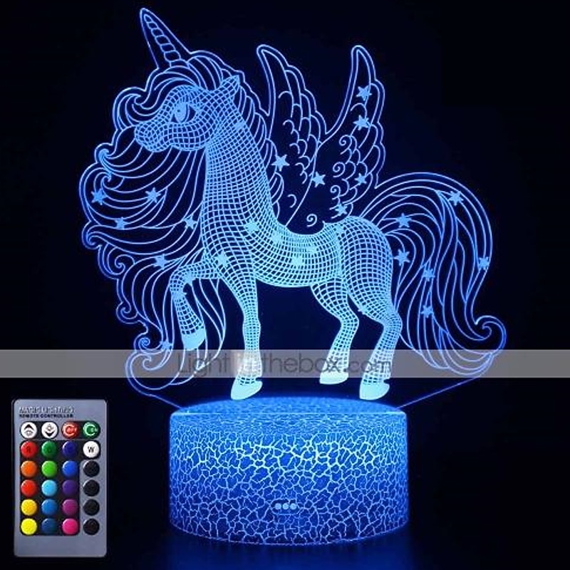 Unicorn 3D Night Light for Kids Illusion Lamp Kids 16 Colors Changing Lamp Smart Touch Remote Control Party Supplies as Birthday Xmas Gift Idea for Girls Boys 6