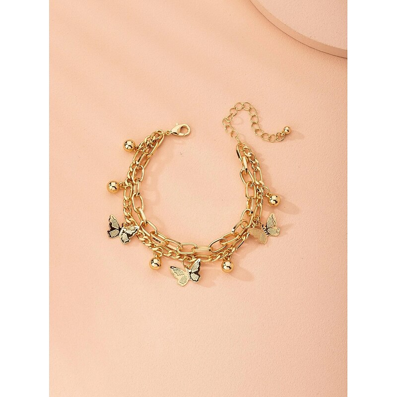 Women's Chain Bracelet Vintage Bracelet Layered Butterfly Fashion Personalized Elegant Holiday Alloy Bracelet Jewelry Gold For Holiday Date Birthday Beach Festival3