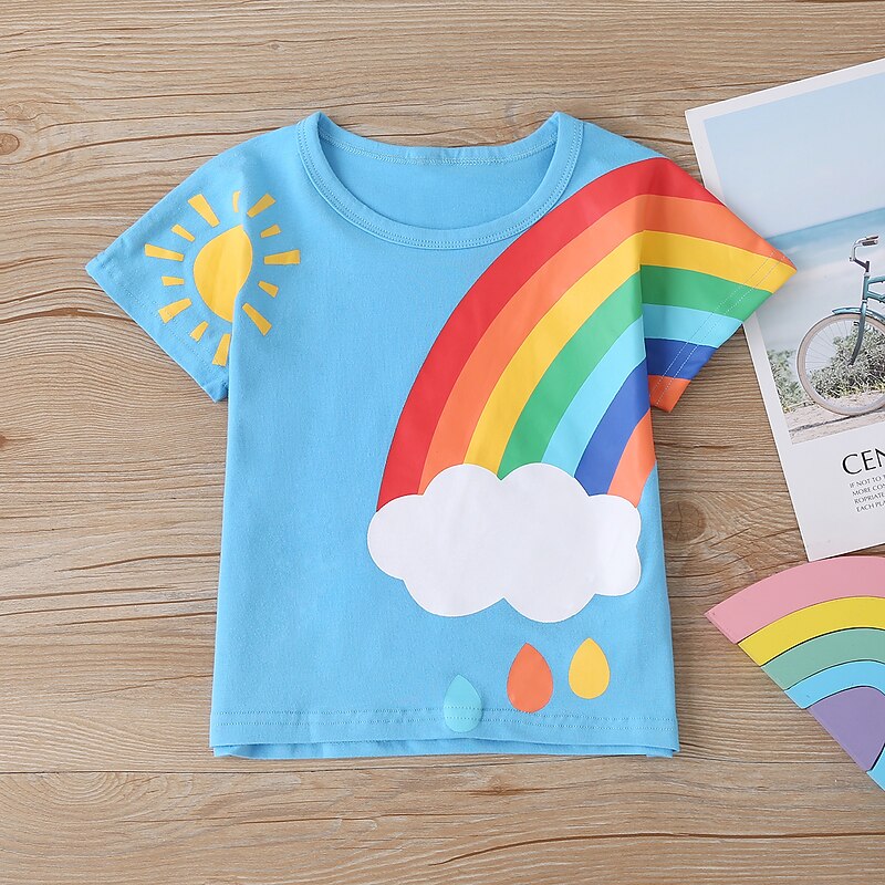 Boys 3D Cartoon Rainbow T shirt Short Sleeve Summer Active Basic Polyester Kids 3-6 Years Daily3