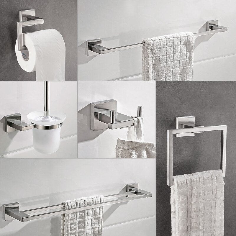 Wall Mounted Towel Bar Robe Hook Toilet Brush Holder New Design Creative Contemporary Modern Stainless Steel Low-carbon Steel Metal 1pc Bathroom