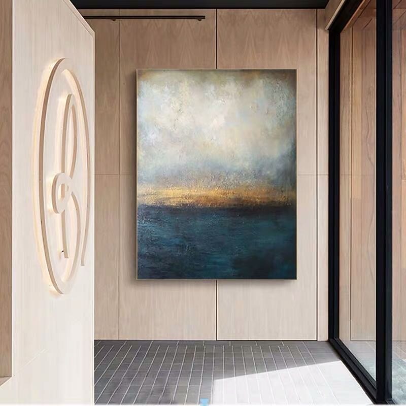 Oil Painting Handmade Hand Painted Wall Art Blue Bellow Retro Painting Ready to Hang Home Decoration Decor 8