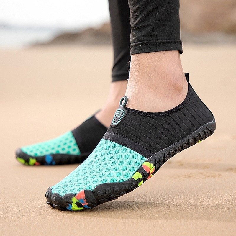 Green and Black Men's Barefoot Water Shoes with Slip-On Design and Colorful Soles for Beach and Water Activities
