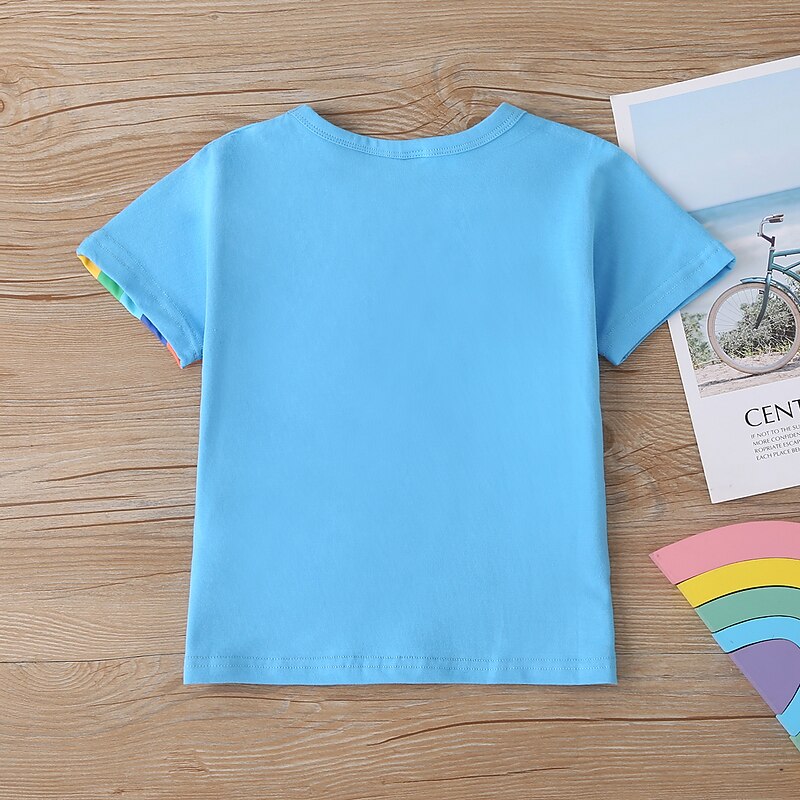 Boys 3D Cartoon Rainbow T shirt Short Sleeve Summer Active Basic Polyester Kids 3-6 Years Daily4