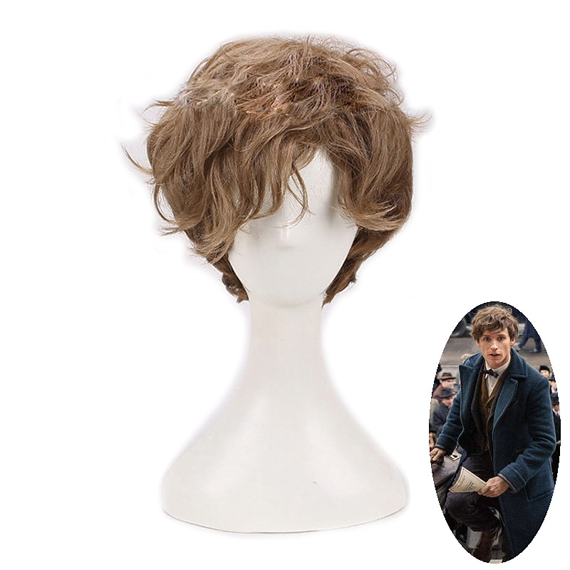 Fantastic Beasts and Where To Find Them Newt Scamander Short Brown Ombre Curly Cosplay Wigs Carnival Prop Hair Role Play