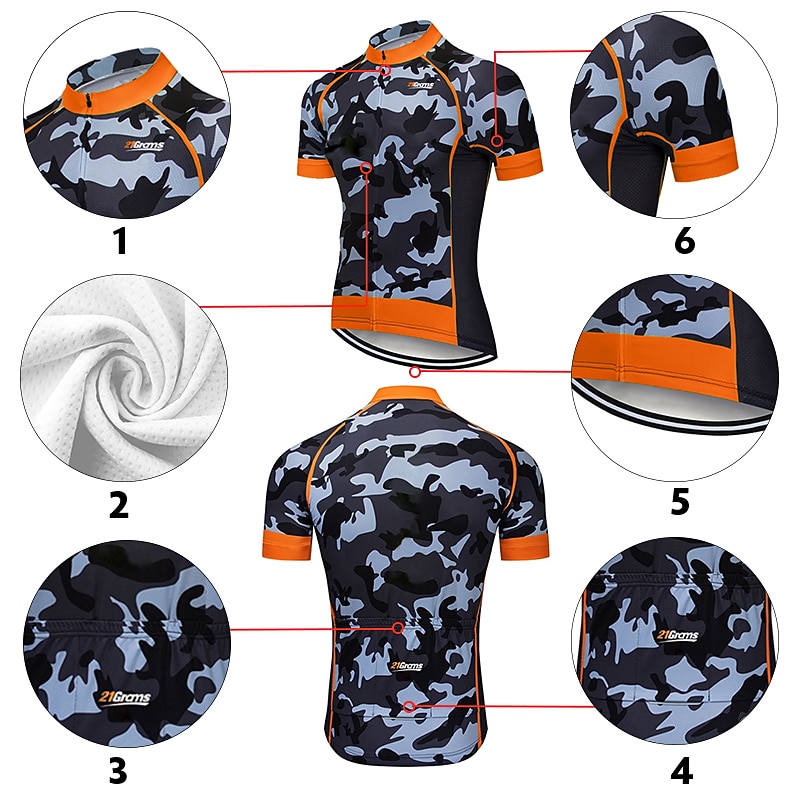 Men's Cycling Jersey with Bib Shorts Short Sleeve Mountain Bike MTB Road Bike Cycling Black White Red Patchwork Camo / Camouflage Bike Clothing Suit UV Resistant 3D Pad Breathable Quick Dry Back4