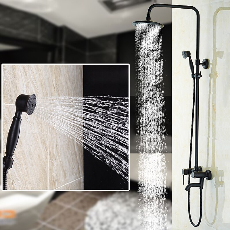 Vintage Shower Faucet Set, Shower System 8" Rainfall Shower Head System Kit, Handshower Included  Rainfall Shower Antique Style Country Electroplated Mount Outside Brass Valve Bath Shower Mixer Taps3