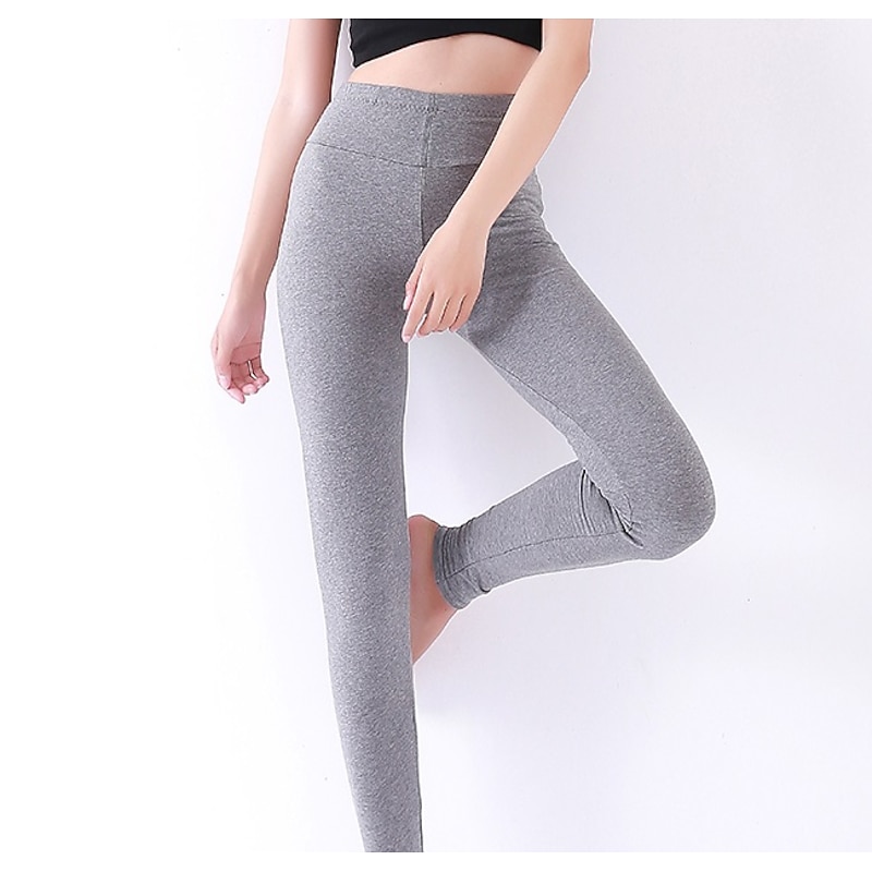 Women's Basic Essential Soft Tights Leggings Patchwork Full Length Pants Gym Yoga Stretchy Solid Color Breathability High Waist Skinny Dark Gray Pink Eggplant Purple Black Grey M (height 150-158) XL2