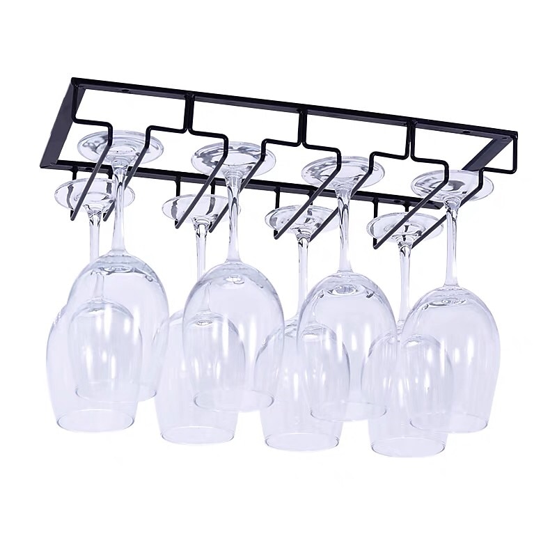 2pcs Wine Glasses Holder Bartender Stemware Hanging Rack Under Cabinet Stemware Organizer Glass Goblet Iron Rack Bar Tool4