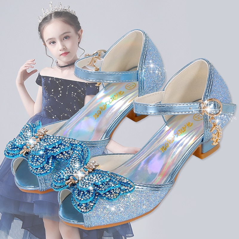 Girls' Silver Glitter Princess Shoes – Sparkly Bowknot Mary Jane Sandals with Low Heels, Elegant Party & Wedding Dress Shoes 10
