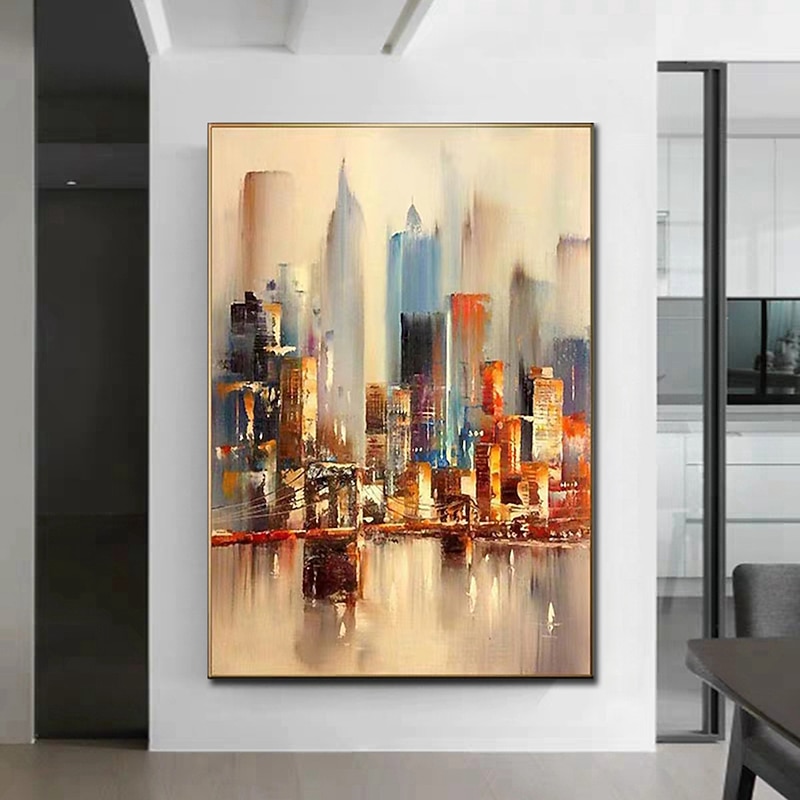 Oil Painting Handmade Hand Painted Wall Art Mintura Modern Abstract City Landscape Home Decoration Decor Rolled Canvas No Frame Unstretched