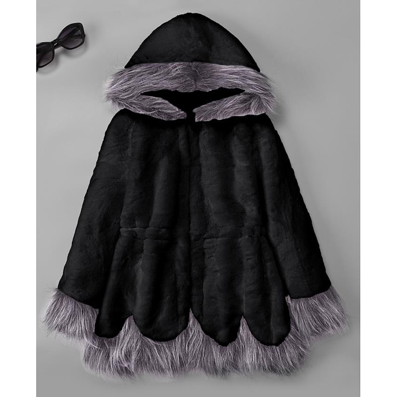 Women's Faux Fur Coat Sherpa Jacket Long Coat White Black Active Wedding Fall Hoodie Regular Fit S M L XL XXL 3XL / Long Sleeve / Daily / Warm / Color Block3