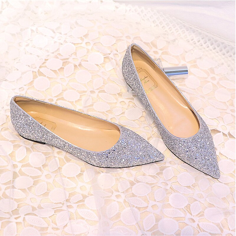 Women's Pink Glitter Pointed Toe Flat Shoes – Comfortable Bridal or Party Footwear with Sparkling Design4