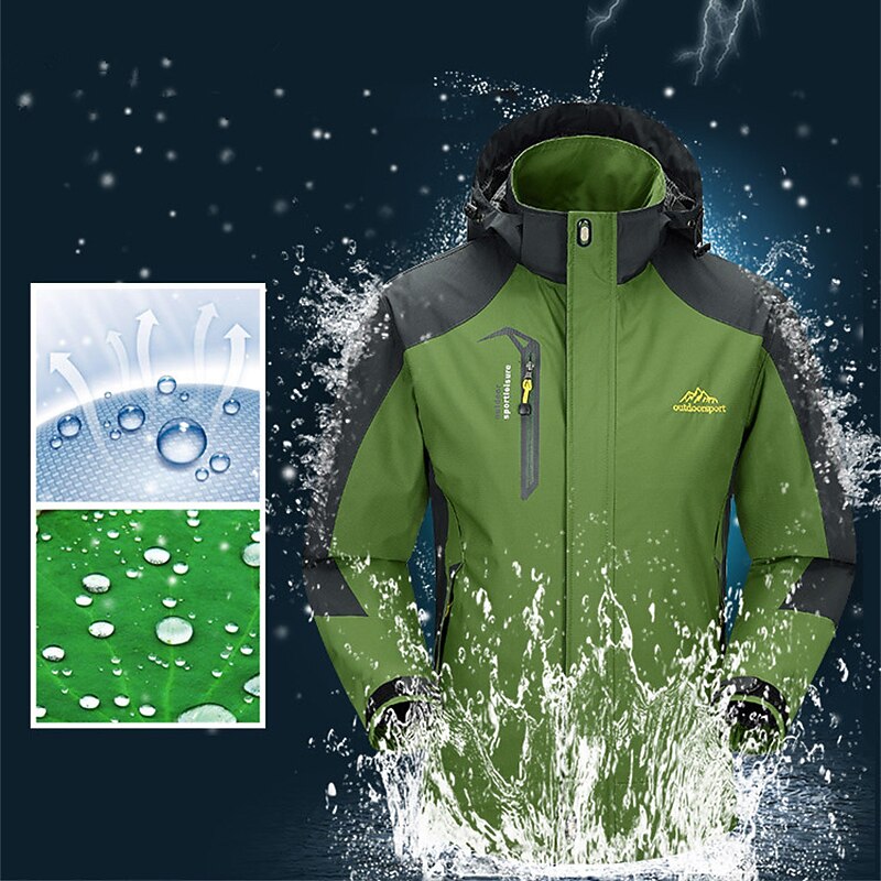 Men's Waterproof Hiking Jacket Gorpcore Rain Jacket Hiking Windbreaker Outdoor Waterproof Windproof Lightweight Breathable Detachable Cap Outerwear Trench Coat Full Zip Hoodie Hunting Fishing Climbing2