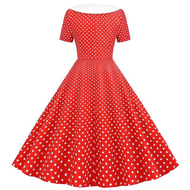Retro Vintage 1950s Rockabilly Knee Length Dress Swing Dress Flare Dress Normal Polka Dot A-Line V Neck Fancy Dress Women's Carnival New Year Masquerade Daily Wear Tea Party Retro Theme Party Adults'4