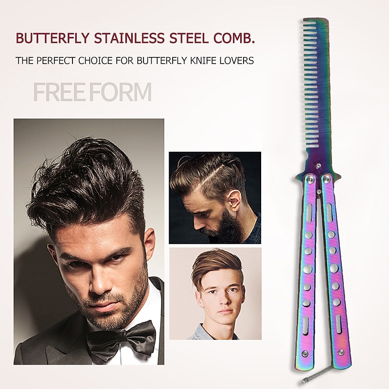 Foldable Comb Stainless Steel Practice Training Butterfly Knife Comb Beard Moustache Brushes Hairdressing Styling Tool3