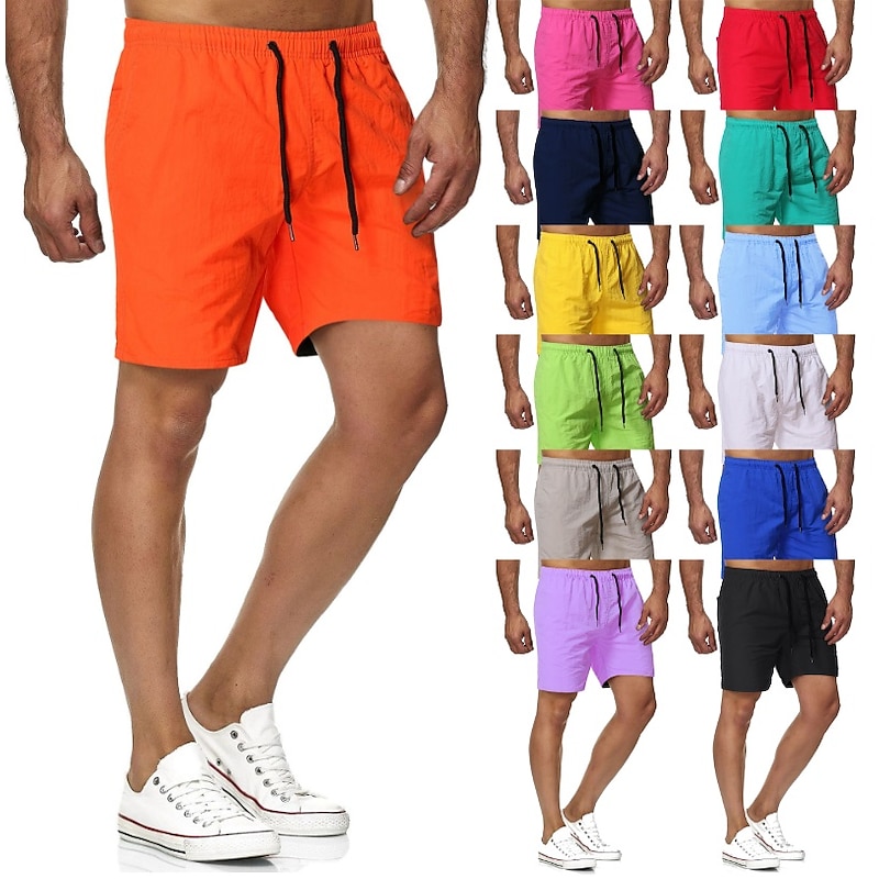 Men's Board Shorts Swim Shorts Swim Trunks Beach Shorts Drawstring Elastic Waist Print Solid Color Print Quick Dry Outdoor Knee Length Daily Beach Hawaiian Chino Grass Green Black Micro-elastic
