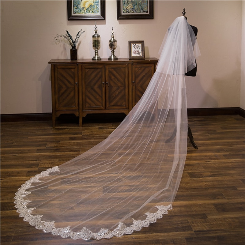 Two-tier Lace Wedding Veil Cathedral Veils with Sequin / Embroidery Tulle dress to impress2