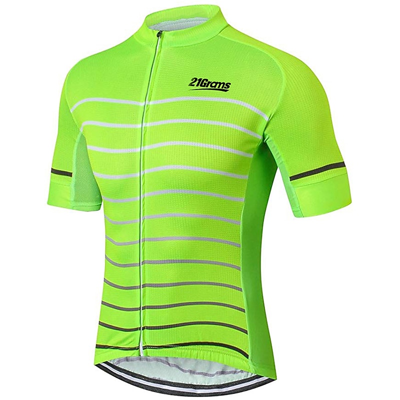 Men's Cycling Jersey Solid Color Stripes Patterned Short Sleeve Bike Jersey Top with 3 Rear Pockets Mountain Bike MTB Road Bike Cycling UV Resistant Quick Dry Back Pocket Sweat-Wicking Sports Yellow2