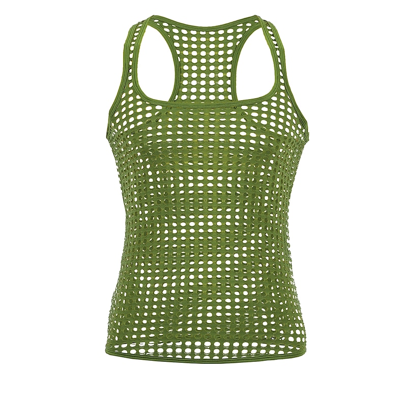 Men's Tank Top Vest Top Undershirt Sleeveless Shirt Round Neck Solid Colored Mesh Gym Black White Yellow Top Tee for Men