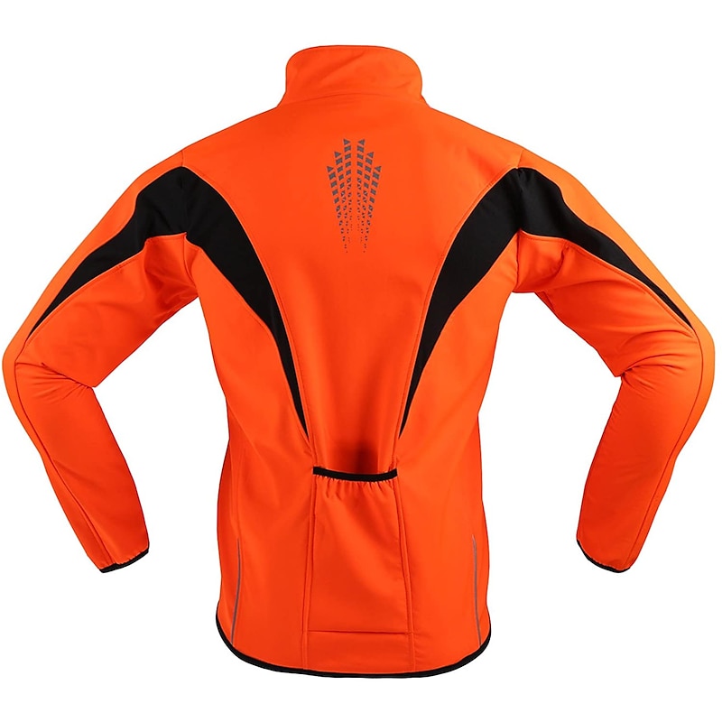 ARSUXEO Men's Cycling Jacket Bike Jacket Winter Softshell  Fleece Jacket Top Windproof Waterproof 15-k Warm UP Thermal Breathable Stripe Polyester, Spandex, Fleece Winter Orange Red Light Green Road3