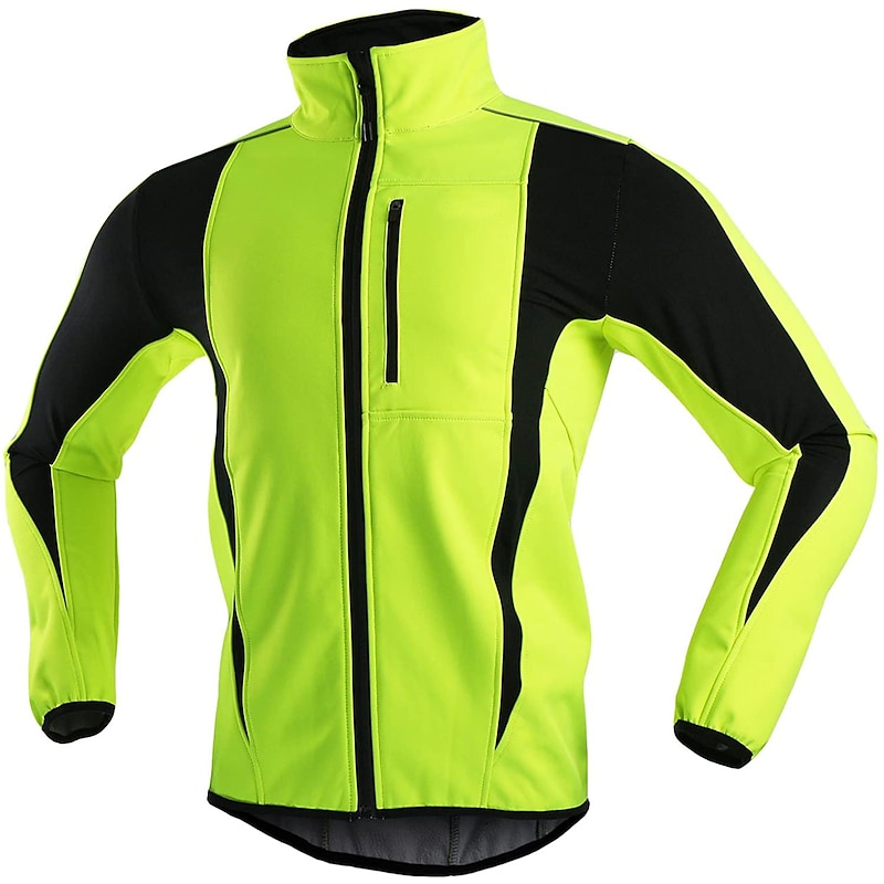 ARSUXEO Men's Cycling Jacket Bike Jacket Winter Softshell  Fleece Jacket Top Windproof Waterproof 15-k Warm UP Thermal Breathable Stripe Polyester, Spandex, Fleece Winter Orange Red Light Green Road4