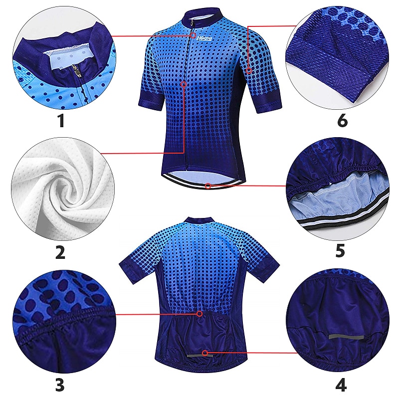 Men's Cycling Jersey Solid Color Patterned Dot Short Sleeve Bike Jersey Top with 3 Rear Pockets Mountain Bike MTB Road Bike Cycling UV Resistant Quick Dry Back Pocket Sweat-Wicking Sports Yellow Blue4