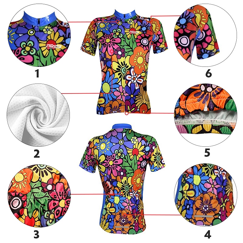 Women's Cycling Jersey Patterned Floral Botanical Flower Short Sleeve Bike Jersey Top with 3 Rear Pockets Mountain Bike MTB Road Bike Cycling Quick Dry Ultraviolet Resistant Front Zipper Back Pocket4