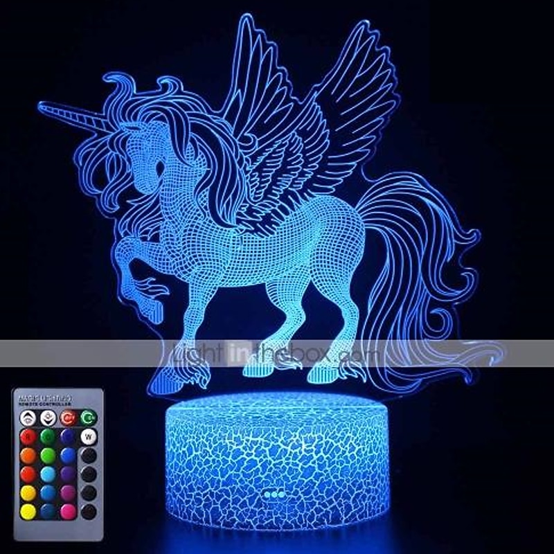 Unicorn 3D Night Light for Kids Illusion Lamp Kids 16 Colors Changing Lamp Smart Touch Remote Control Party Supplies as Birthday Xmas Gift Idea for Girls Boys 8