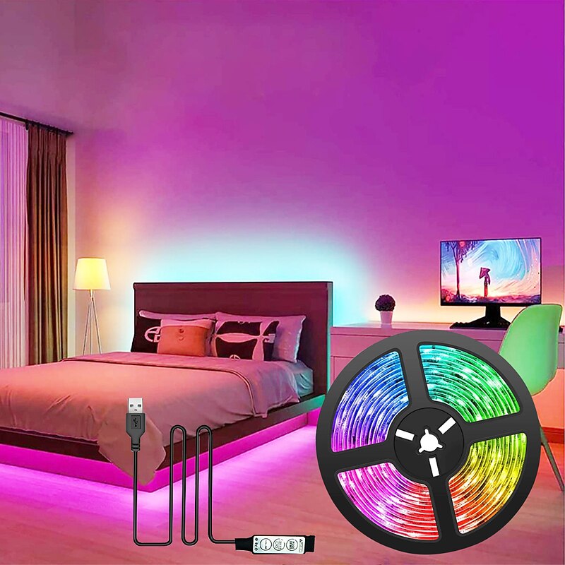 LED TV Background Waterproof Light Strip 1-5M Color RGB 5050 Color Changing LED Light Flexible Color Changing Strip With 5V USB Cable and Mini Controller Suitable for Bedroom Party and Home Decoration2